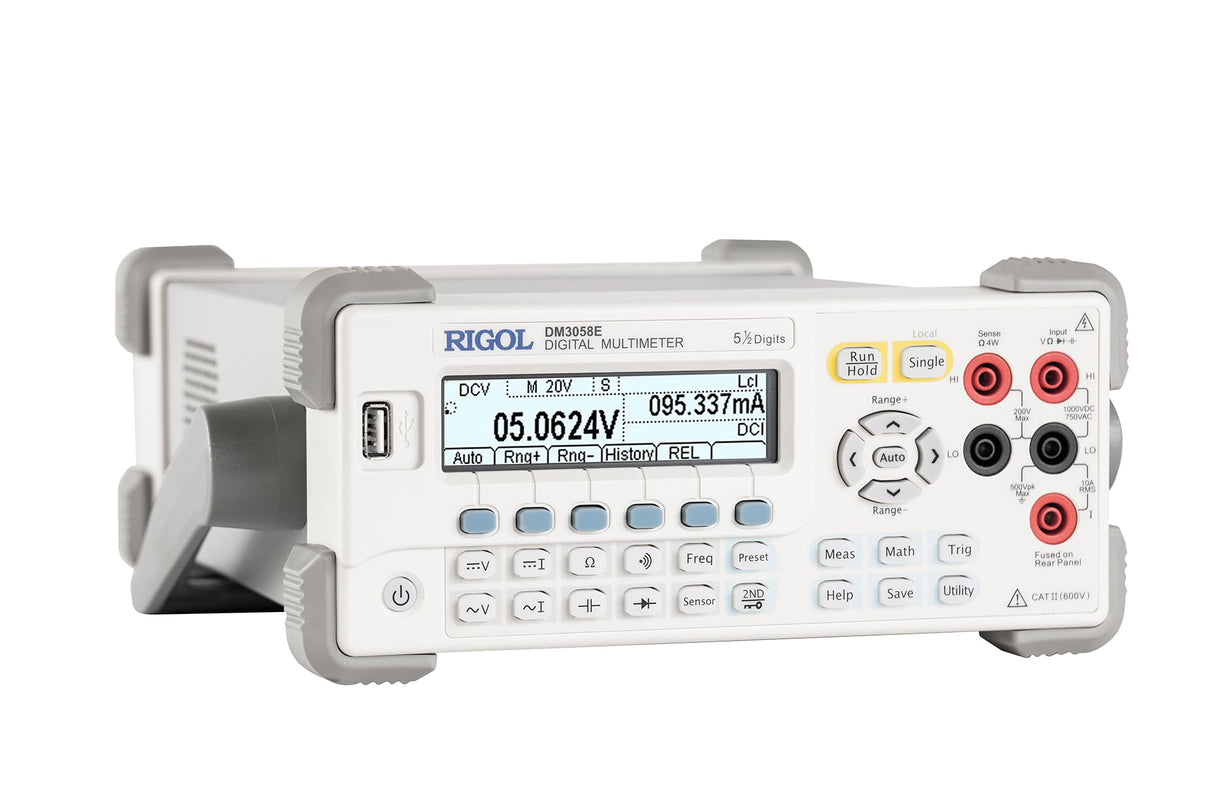 RIGOL DM3058E Multímetro digital,TRMS de 5½ dígitos,precisión DCV del 0,015%,velocidad de lectura de 123 rdgs/s,memoria de 2000 puntos, pantalla monocromática (256 x 64 píxeles), garantía de 3 años.