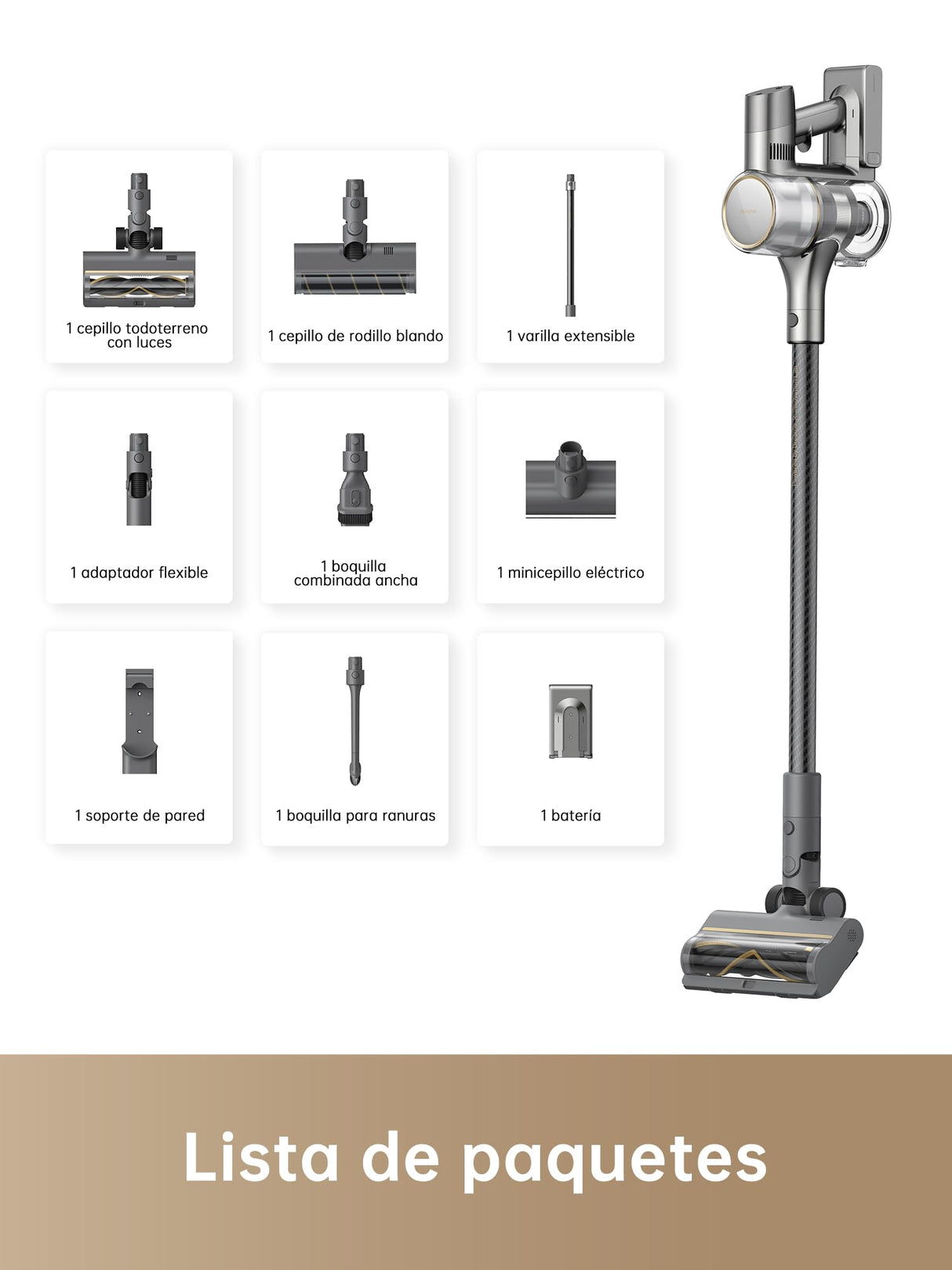 dreame R20 Aspirador inalámbrico, Succión Potente 190 AW, Funcionamiento 90 min, Detección de Suciedad, Pantalla LED, Luces LED Azules, Diseño antienredos, para hogar, Pelo Mascotas, Alfombras
