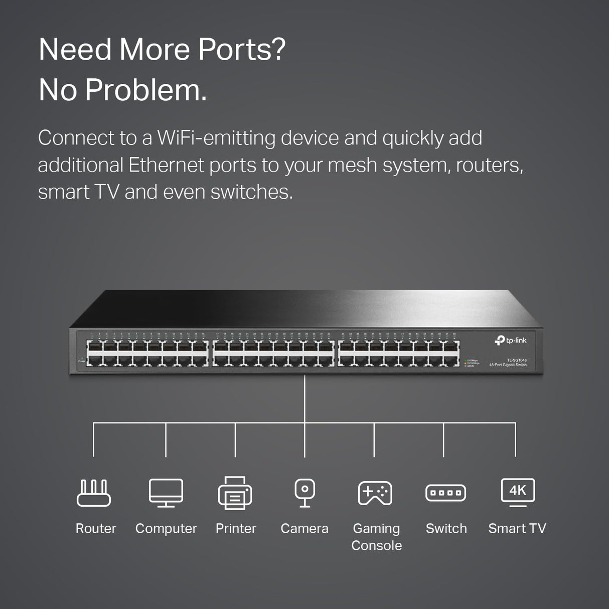 TP-Link TL-SG1048 Gigabit Ethernet de 48 puertos (Conmutador no Gestionado, Plug and Play, Metal, Montaje en rack, sin Ventilador, Vida Limitada)
