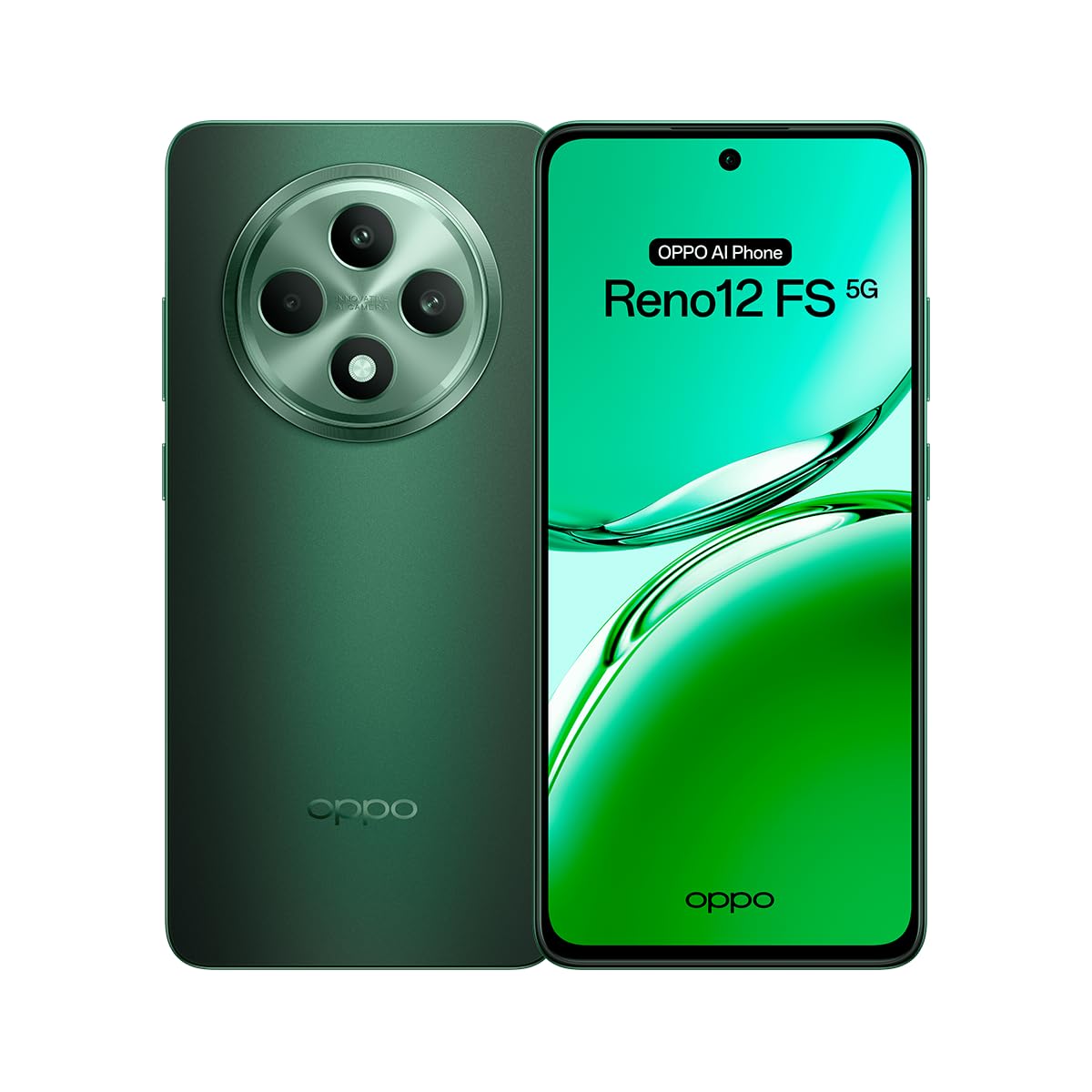 OPPO Reno12FS 5G - Smartphone Libre con IA, 16GB (8GB+8GB) 512GB, Pantalla 2.5D AMOLED 6.7", Cámara 50+8+32 MP, Android, IP64, Batería 5000mAh, Carga Rápida 45W - Verde