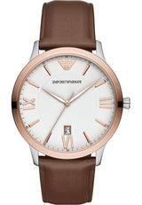 EMPORIO ARMANI Watch For Men, Quartz Three Hand Date Movement and 43mm Case Size with Leather Strap