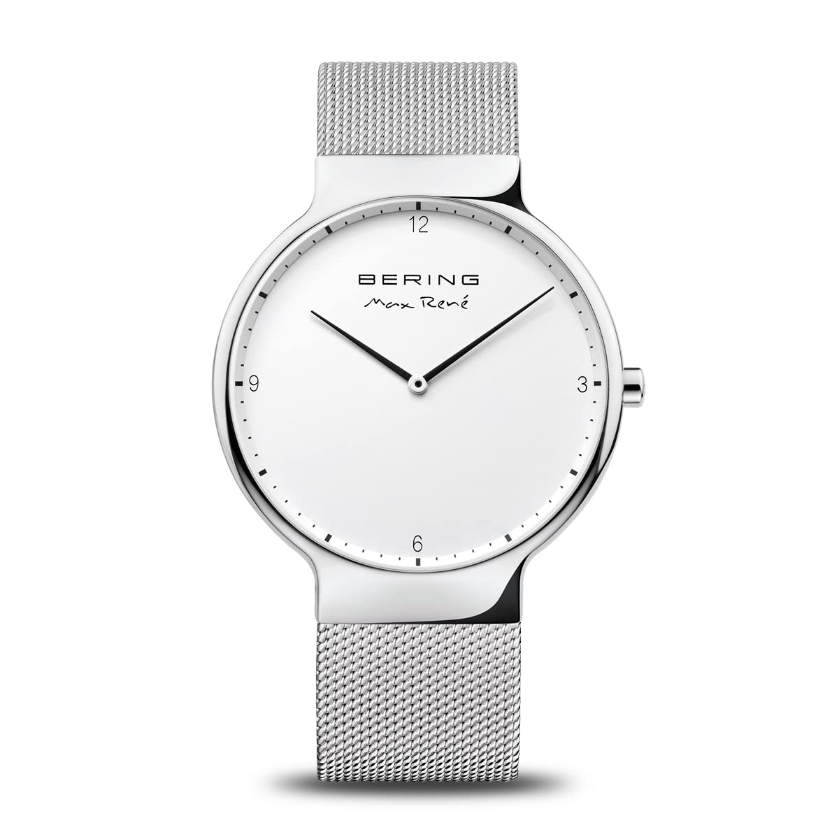 BERING 15540-004 Reloj de cuarzo para hombre con caja de acero inoxidable plateado de 40 mm y esfera blanca, correa milanesa, cristal de zafiro y resistencia al agua de 5 ATM