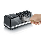 GRAEF CX125 Afilador eléctrico 3 niveles, ángulo 15°, recubrimiento de diamante, para cuchillos de cocina, caza, industriales y dentados, hojas ultra afiladas, negro