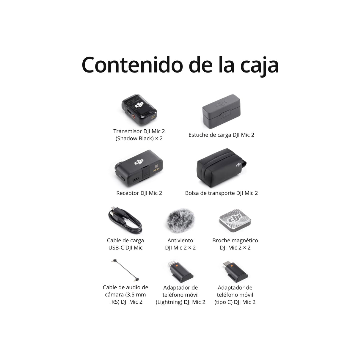 DJI Mic 2 (2 TX + 1 RX + Estuche de carga), todo en uno, micrófono inalámbrico, cancelación de ruido inteligente, grabación interna flotante de 32 bits, micrófono para iPhone y Android