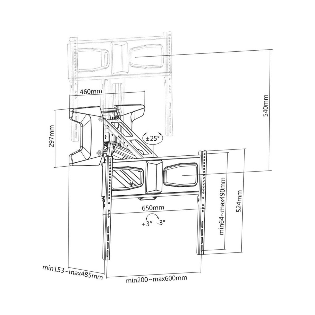 Maclean Soporte de Pared Eléctrico para TV de 37-70" | Altura Ajustable con Mando a Distancia | para Montaje sobre la Chimenea | Máx. VESA 600x400 | hasta 35 kg | MC-891