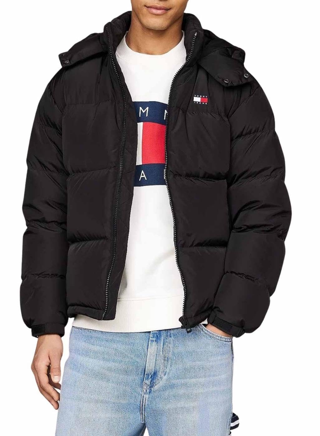 Tommy Jeans Cazadora Acolchada Hombre con Capucha, Negro (Black), XXL
