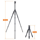 Rollei C5I MAKRO Pro I Trípode de Carbono I Negro I Cabezal de Bola 3D I Monopié I Soporte para Smartphone I Placa de liberación rápida I Columna Central giratoria 90°