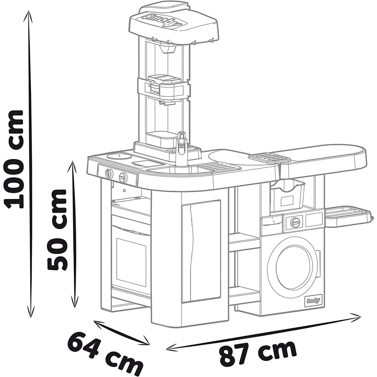 Smoby- Cocina de Juguete Cleaning, 2-en-1, con Funciones de Cocina y Limpieza, con Lavadora, Tendedero, Plancha, Adecuado a Partir de 3 Años (7600311050)