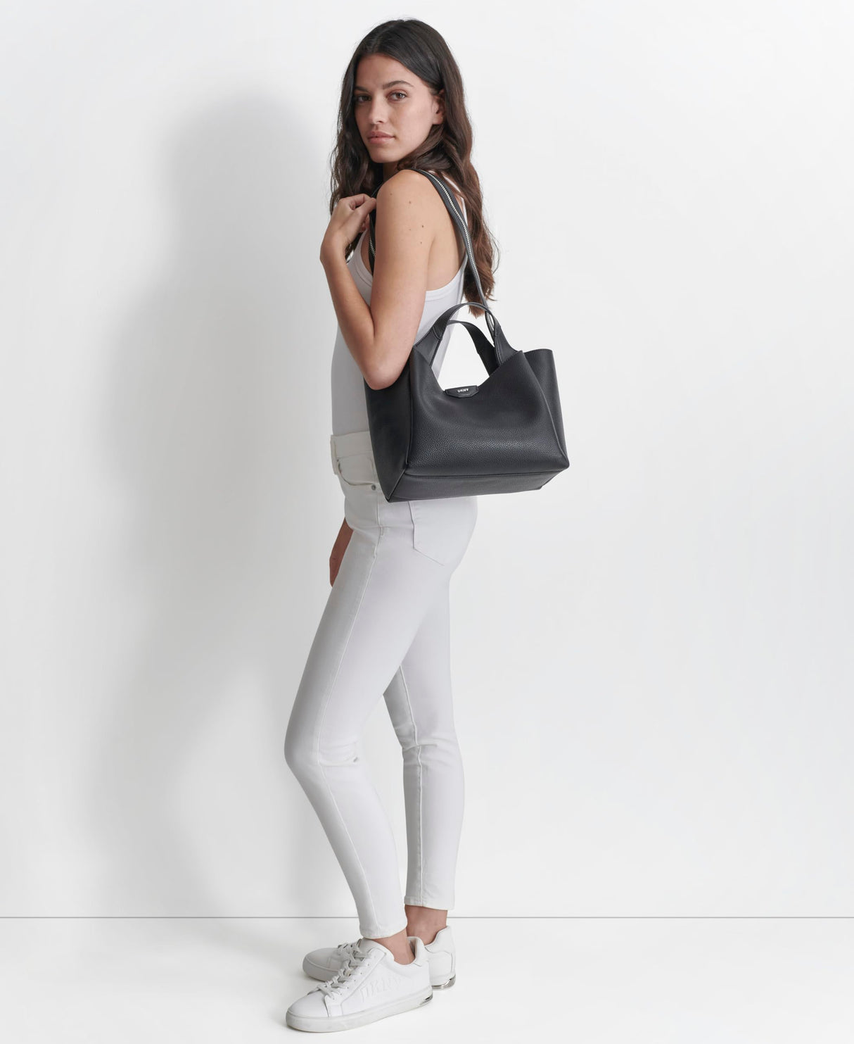 DKNY Willa Satchel, Bolso de Mano para Mujer, Negro/Plata