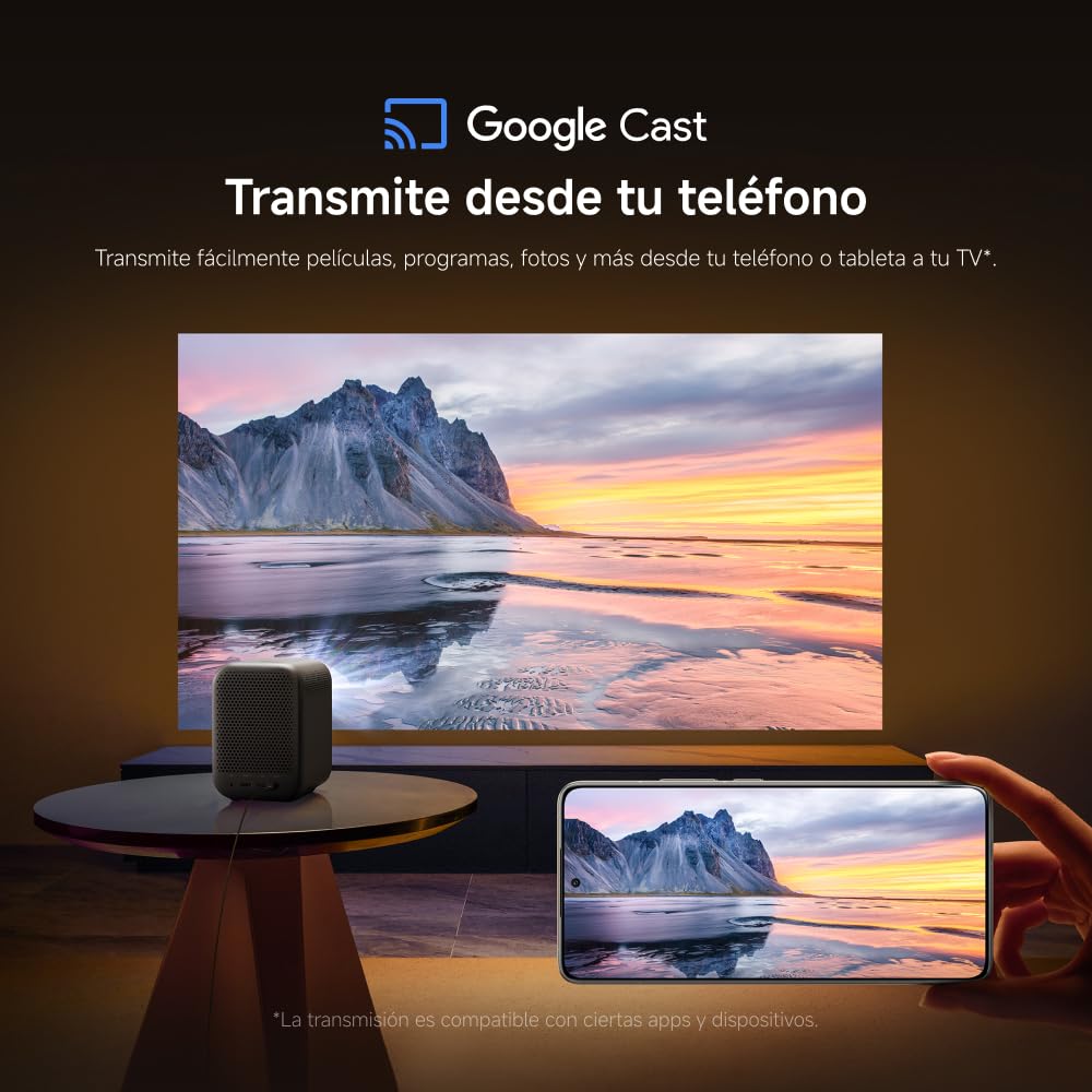 Xiaomi L1 Proyector Inteligente 1080P con Google TV & Netflix, Portátil Cine en Casa, Enfoque Auto & Keystone, HDR10/HLG, Pantalla 120", WiFi 5G Bluetooth, Audio Dolby, Proyector Exterior