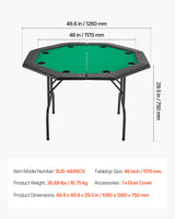 VEVOR Mesa de Póker Plegable, Mesa de Casino Plegable para Ocho Jugadores con Rieles Acolchados y Portavasos, con Patas de Fieltro y Metal, para Texas Hold'em y Blackjack, 1260 x 1260 x 750 mm