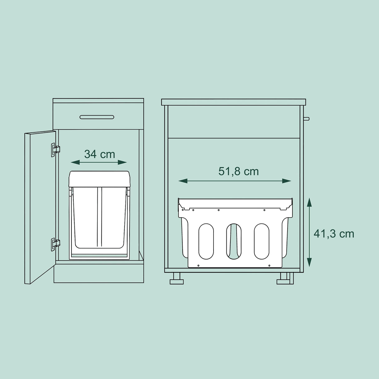 Relaxdays Cubo de Basura Cocina, 2 Espacios, 2X 20 L, 41,3x34x51,8 cm, Extraíble, Papelera Reciclaje Fregadero, Negro, Acero, Plástico, 2 x 20 L