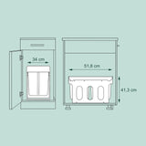 Relaxdays Cubo de Basura Cocina, 2 Espacios, 2X 20 L, 41,3x34x51,8 cm, Extraíble, Papelera Reciclaje Fregadero, Negro, Acero, Plástico, 2 x 20 L