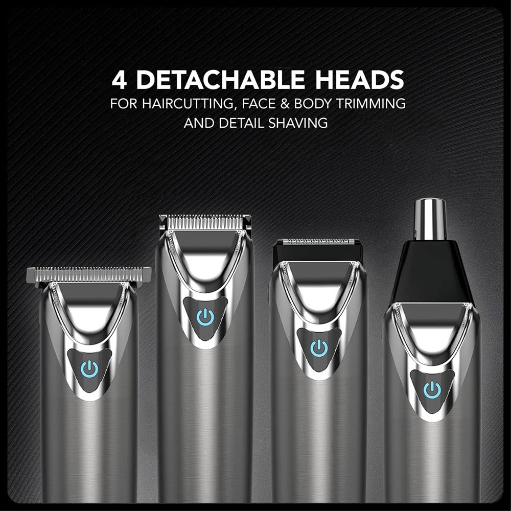 WAHL Washable Stainless Steel Multigroomer, recortadora de barba y barba incipiente para hombres, recortadora de nariz y orejas, set de cuidado masculino, totalmente lavable, sin cable