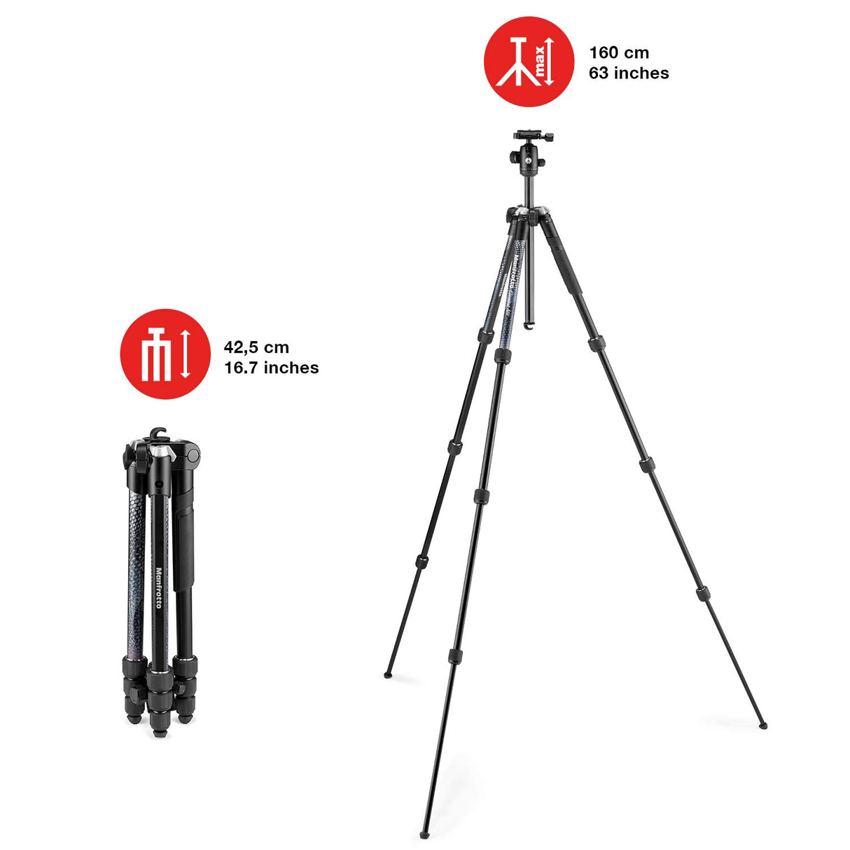 MANFROTTO Trépied Element MII Aluminium Noir 4 Sections BH - MKELMII4BK-BH