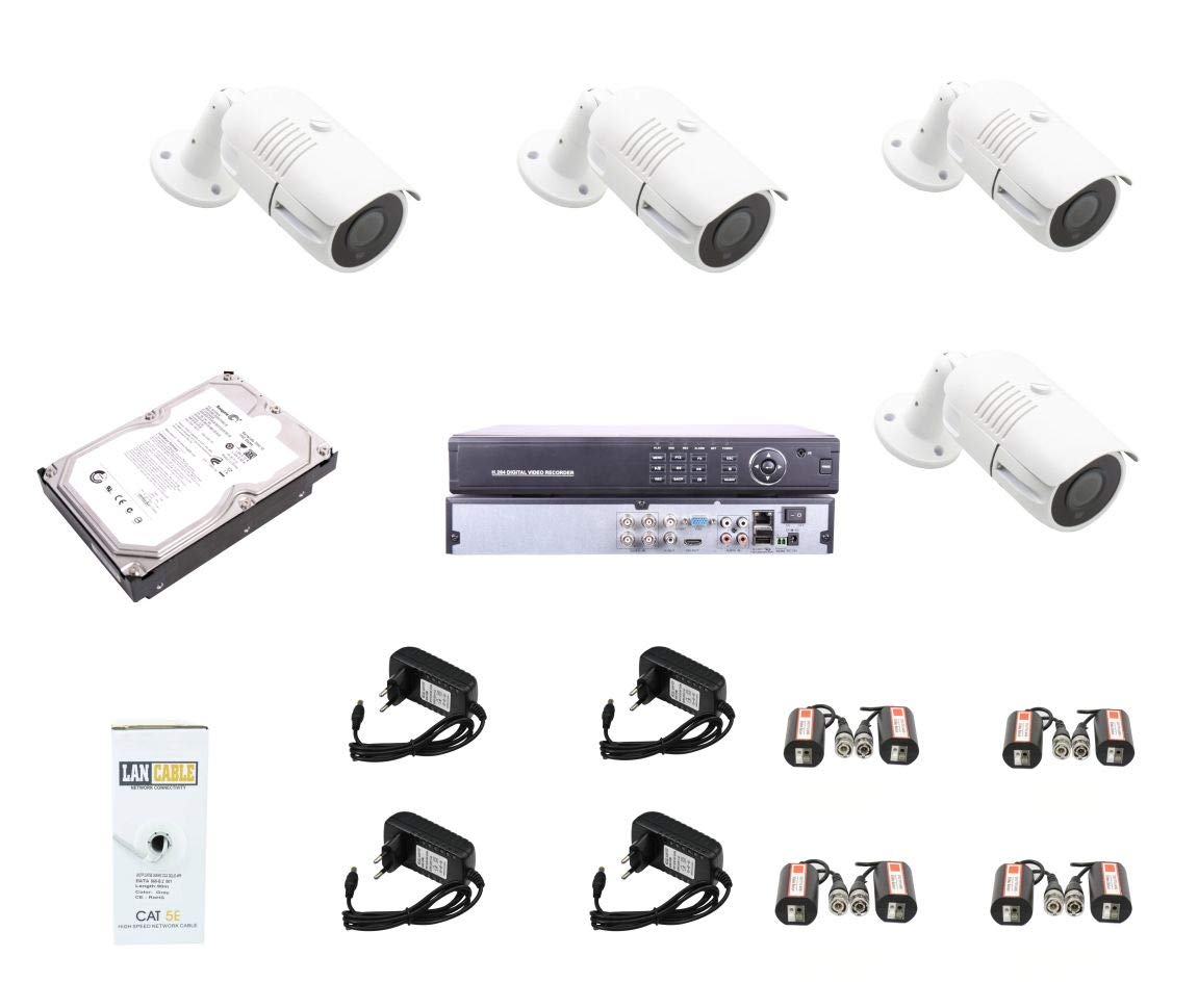 Kit De Videovigilancia CCTV 4-1 De 4 Cámaras 1080P con Disco Duro De 1TB XVR 5-1 + Accesorios para La Conexión