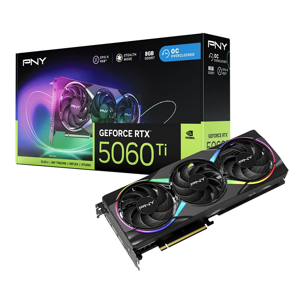 PNY GEFORCE RTX™ 5060 Ti 8GB ARGB Overclockeado Triple Ventilador DLSS 4