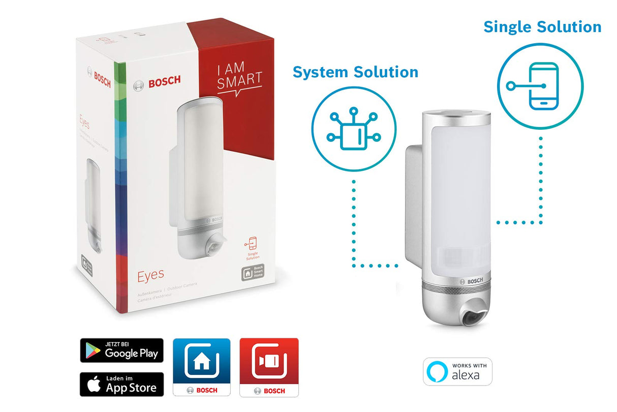 Bosch Smart Home Cámara exterior Eyes, cámara de seguridad compatible con Amazon Alexa