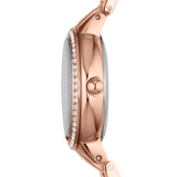 Fossil Virginia Reloj para mujer, movimiento de cuarzo con correa de acero o piel, Tono oro rosa y blanco con purpurina, 30MM