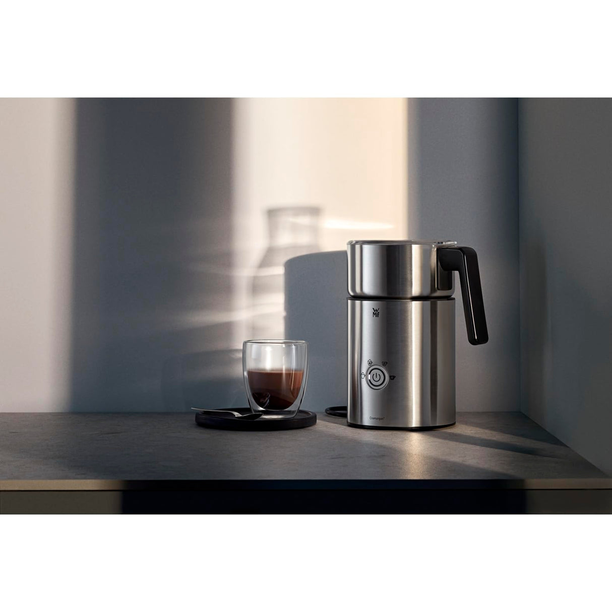 WMF Lono - Espumador Milk&Choc, 650 W, con 4 funciones, libre de BPA, acero de Cromargan, apto para lavavajillas, para capuccino, latte macchiato, frappé y chocolate caliente, apagado automático