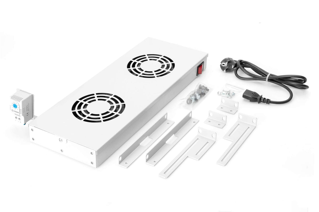 DIGITUS Ventilador 19 pulgadas 1U - Montaje en rack o en techo - Para armarios VarioFLEX - 2x - Termostato - Gris