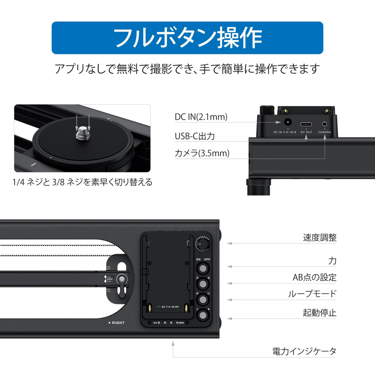 Accsoon - Toprig S40 - Deslizador de cámara motorizado para grabación de vídeo - Carga máx. Carga hasta 2,5 kg Vertical y 4 kg Horizontal - Distancia máxima de Desplazamiento: 225 mm