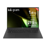 LG gram 17Z90S-G.AA79B - Portátil Ultraligero de 43.1 cm (17"), Panel IPS, Intel Core Ultra 7, 16 GB RAM, 1TB SSD, 1,350 g, batería hasta 21.5 h, W11 Home, Gris Carbón, Teclado QWERTY Español