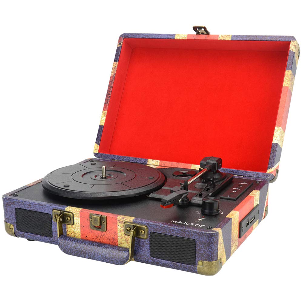 New Majestic TT-43 BT/USB/SD/AX - Tocadiscos (Tocadiscos de tracción por correa, Azul, Rojo, Blanco, 33,45,78 RPM, Digital, Cartucho de cerámica estéreo, SD)