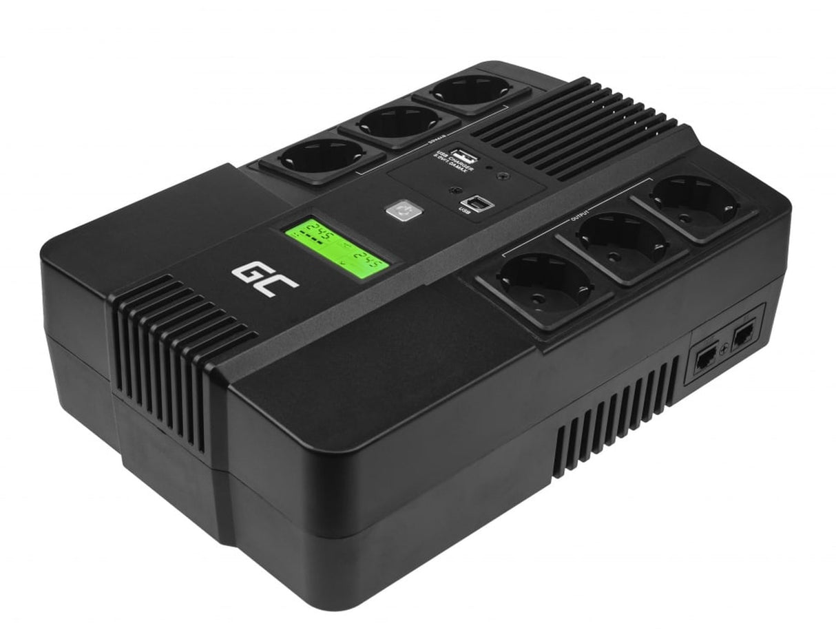 Green Cell® SAI Sistema de alimentación ininterrumpida UPS Potencia 800VA (480W) 230V Fuente de alimentación Continua Line Interactive senoidal AVR USB/RJ45 6X Schuko Tomas con Pantalla LCD