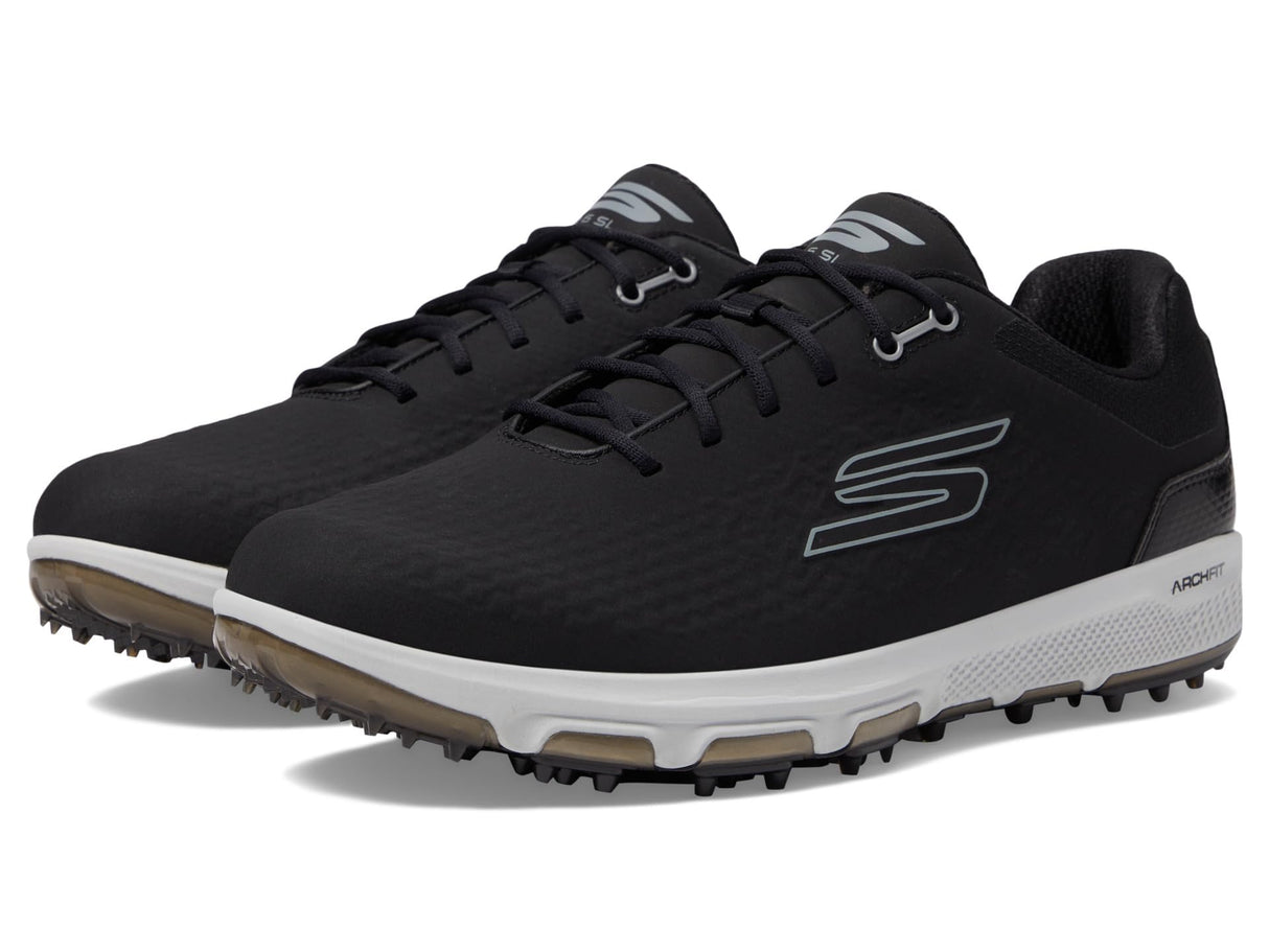 Skechers Herren Pro 6 wasserdichter Golfschuh Sneaker, Schwarz/Grau, ohne Spikes, 45.5 EU