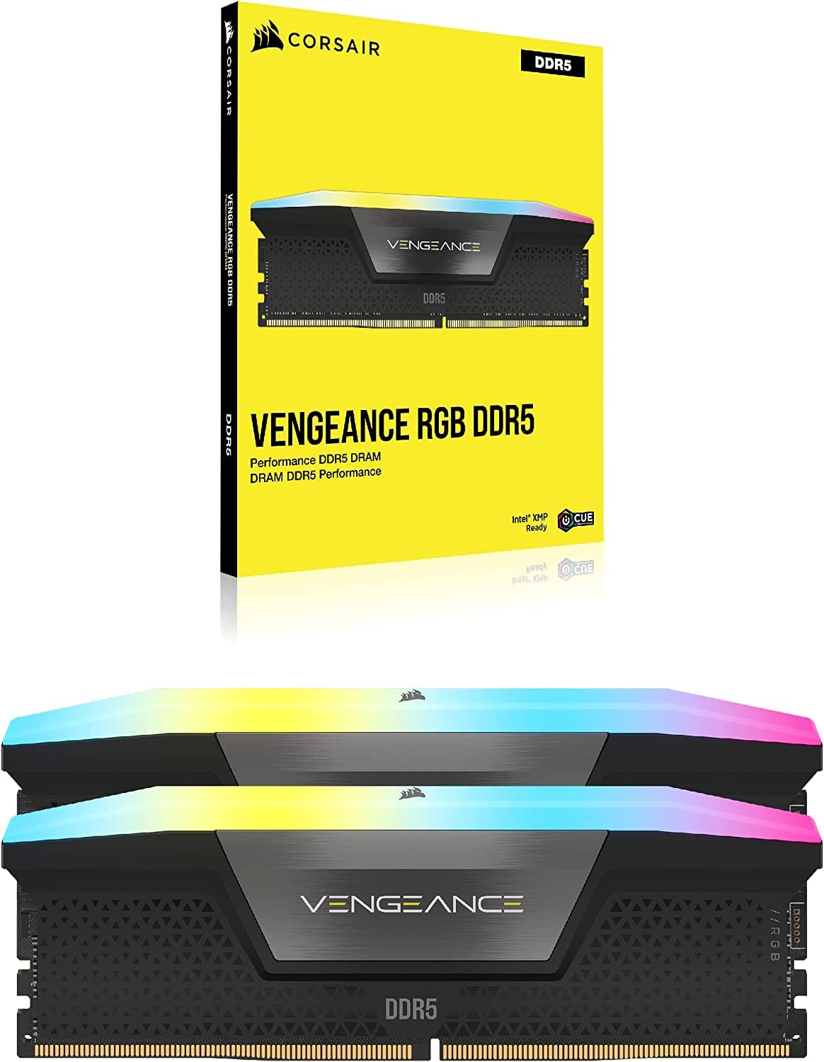 Corsair VENGEANCE RGB DDR5 64GB (2x32GB) 6000MHz C40 Kit de Memoria Optimizada Intel Para Equipos de Sobremesa - Iluminación RGB Dinámica de Diez Zonas - Perfiles Intel® XMP 3.0 Personalizados - Negro