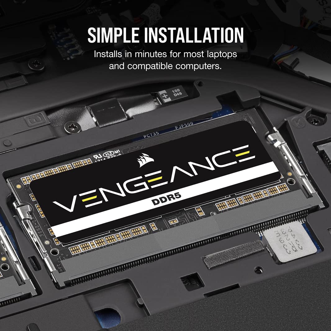 Corsair VENGEANCE DDR5 SODIMM 64 GB (2x32 GB) DDR5 4800MHz C40 (Compatibles con prácticamente todos los sistemas Intel y AMD, Instalación sencilla, Compatibilidad con XMP 3.0) Negro