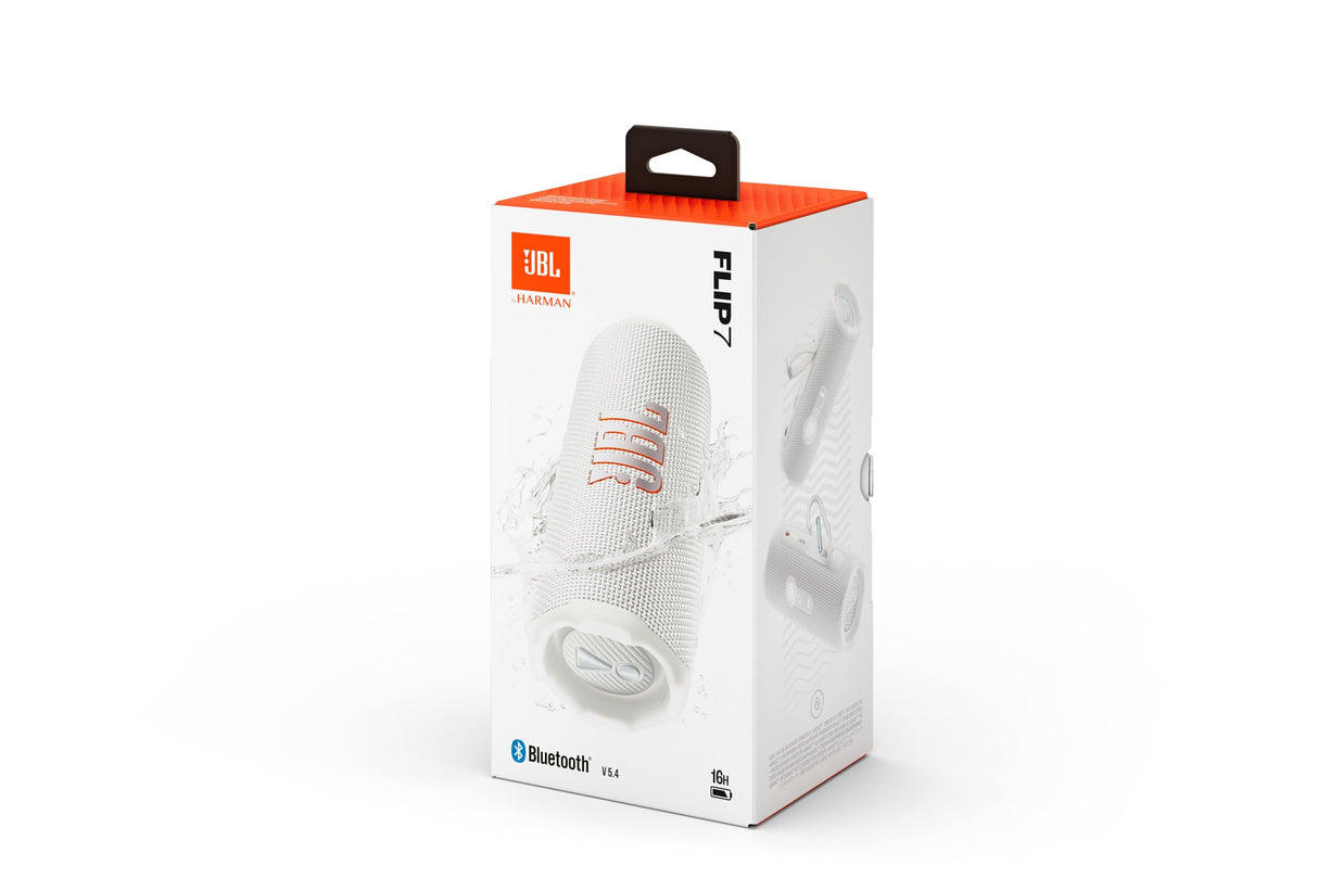 JBL Flip 7, Altavoz Bluetooth portátil inalámbrico Potente, 16h de batería, Resistente al Agua IP68, a Prueba de Polvo y caídas, Sonido Pro, AI Sound Boost, Compatible con Auracast, Blanco