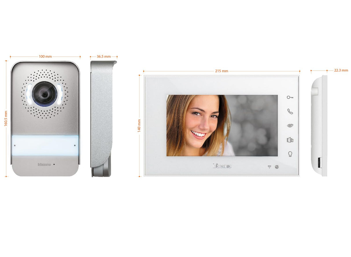 Bticino Easykit - Videoportero, monoparlante, enchufable, 2 Cables con 1 botón Externo, Timbre, cámara, Monitor Interno de 7 Pulgadas a Color con Manos Libres, Ampliable para bifamiliar, 310913