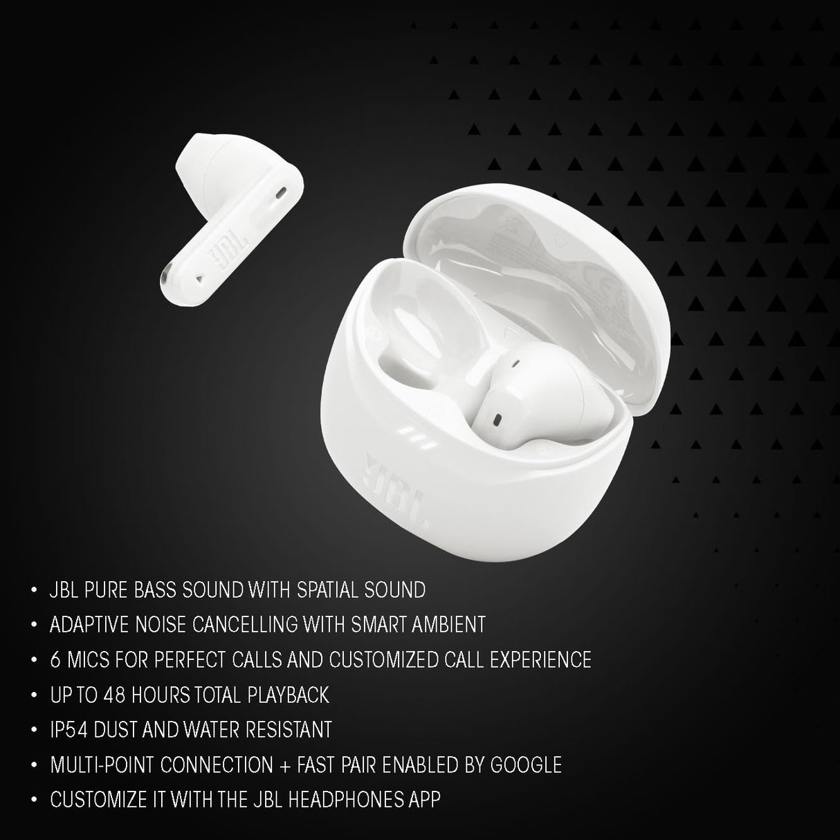 JBL Tune Flex 2, Auriculares inalámbricos Bluetooth y cancelación de Ruido. Autonomía de hasta 48 hrs, IP54 Resistentes al Agua y al Polvo, conexión multipunto, diseño ergonómico y Abierto, Blanco