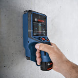 Bosch Professional Detector D-tect 200 C (detección de cables con y sin tensión, tuberías de metal y plástico, pernos de madera y cavidades, cable USB-C™, 4 pilas AA, bolsa protectora)