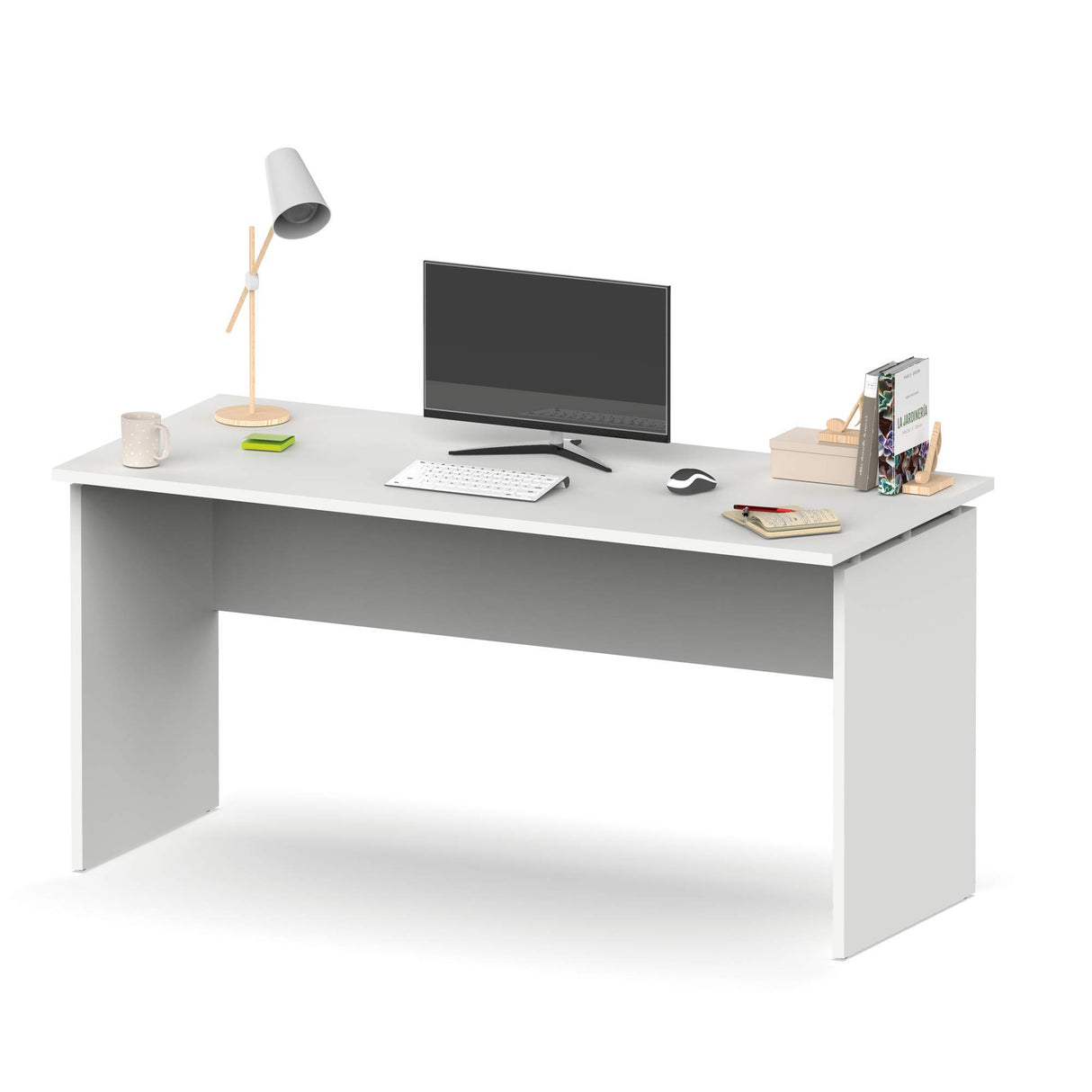 MUEBLES PITARCH | Mesa Despacho, Escritorio Grande de Estudio, Mesa Ordenador, Oficina, Blanca, 76x155x68cm (Alto x Ancho x Fondo) Moderna Modelo Rívoli