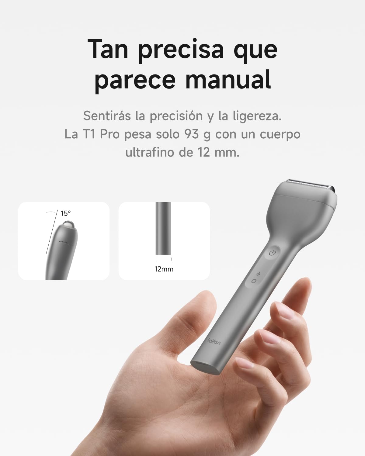 Laifen T1 Pro Afeitadora Eléctrica Motor Lineal Patentado 12 000 CPM, 120 min de Autonomía, Carga 1 min para 8 min, Uso en Seco y Mojado con Cabezal para Barba Larga, Ideal para Viajes (Gris Grafito)