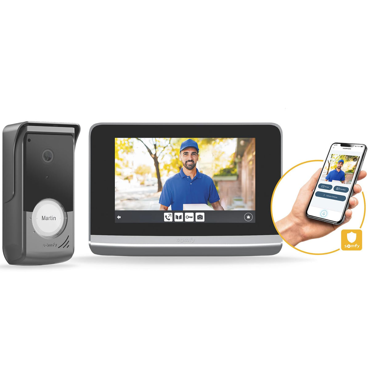 somfy 1871265 - Videoportero V500 Connect, Intercomunicador conectado - Pantalla táctil de 7 pulgadas - Visión nocturna - Control hasta 5 equipos RTS - Gestión remota de visitas a través de la app