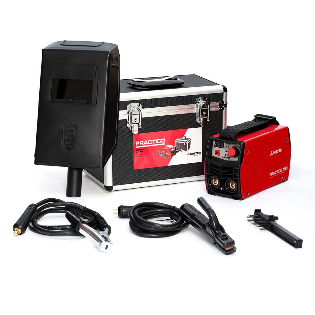 Solter Inverter Practico 150 – Soldador MMA/TIG por Raspado, 150A, Compacto y Ligero (2 kg), Hot-Start y Arc-Force, Maletín de Aluminio, Compatible con Generador, Ideal para Taller y Bricolaje