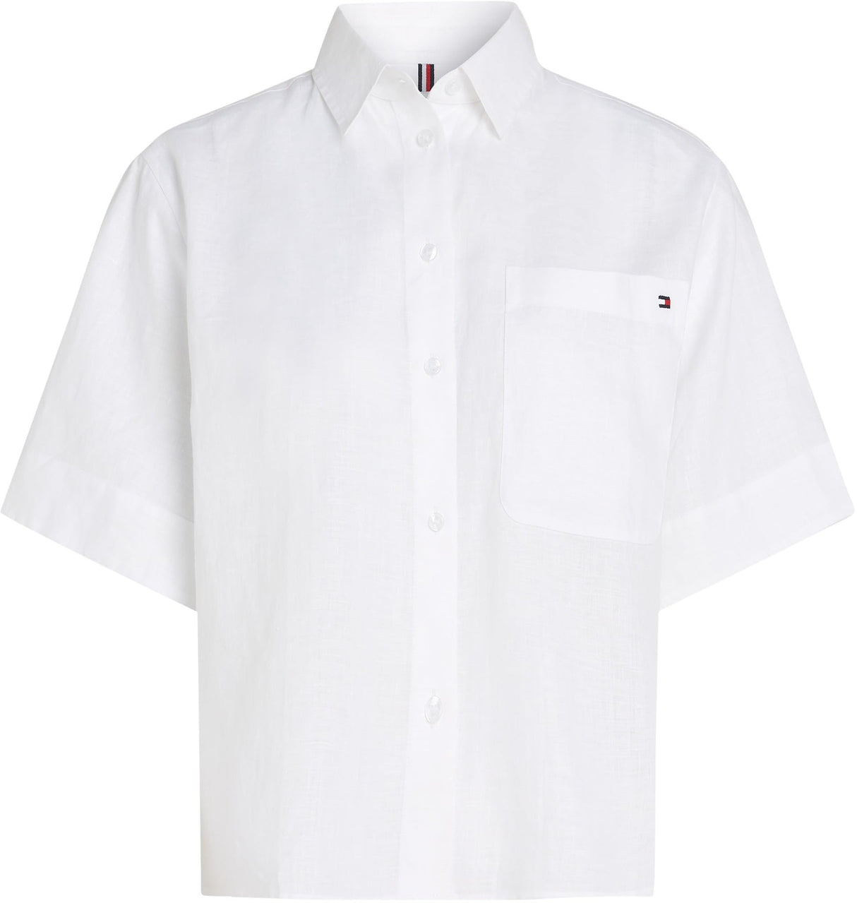 Tommy Hilfiger Camisa Mujer Linen Relaxed de manga corta, Blanco (Th Optic White), 44