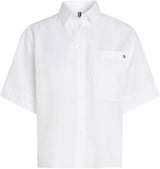Tommy Hilfiger Camisa Mujer Linen Relaxed de manga corta, Blanco (Th Optic White), 44
