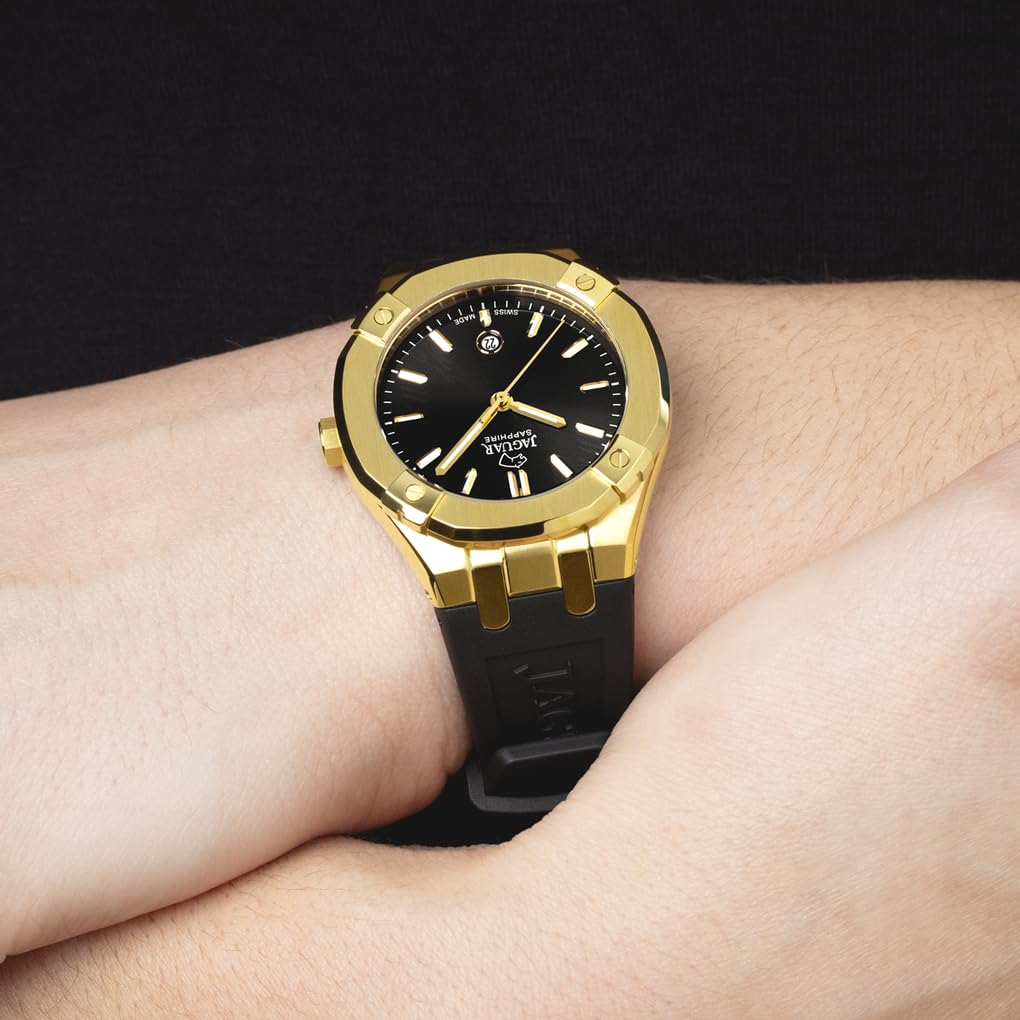 JAGUAR Reloj Mujer J1018/1 Diplomatic Caja de Acero Inoxidable 316l Dorado Correa de Caucho Negro