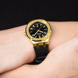 JAGUAR Reloj Mujer J1018/1 Diplomatic Caja de Acero Inoxidable 316l Dorado Correa de Caucho Negro