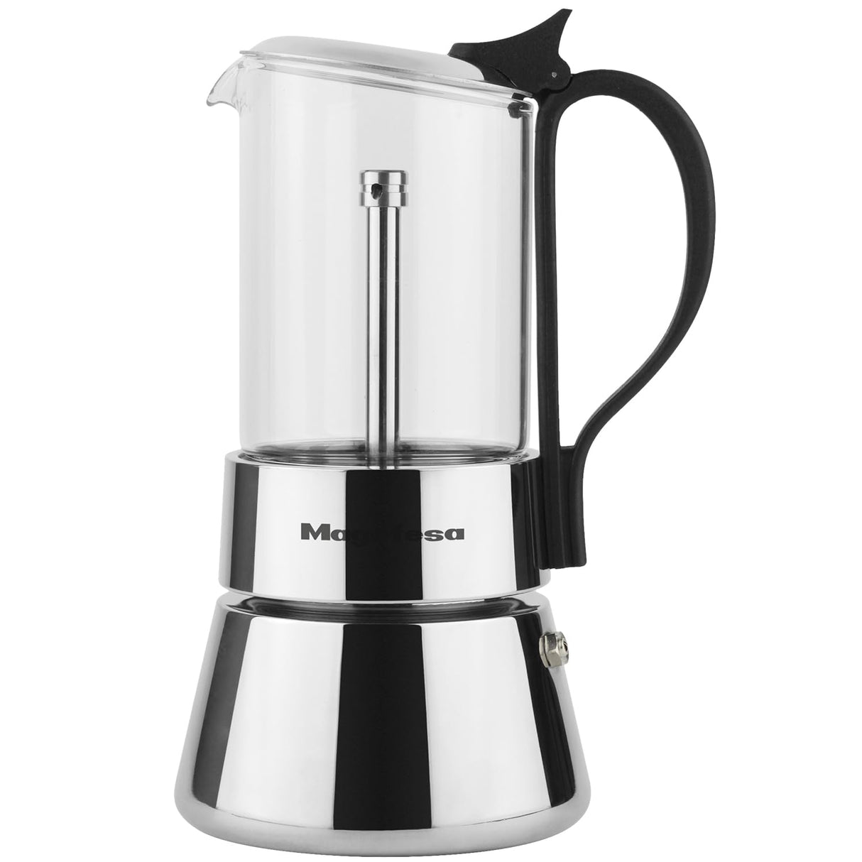 MAGEFESA Guinea - Cafetera Italiana de 6 Tazas, 300ml, Acero Inoxidable y Vidrio, Estilo Moderno, Induccion, Todo Tipo de Fuegos, Asa Ergonomica