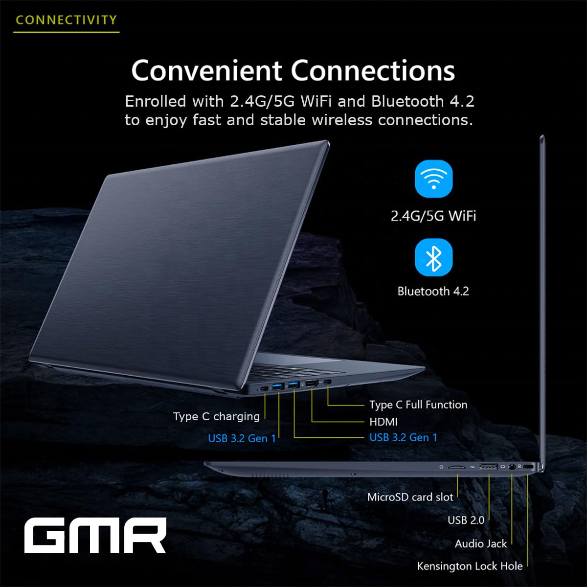 GMR - Portátil Full HD de 15,6 Pulgadas - Intel N95-16 GB de RAM DDR4 - SSD de 512 GB - Windows 11 Pro para el hogar, la Oficina y el Estudio - Teclado QWERTY