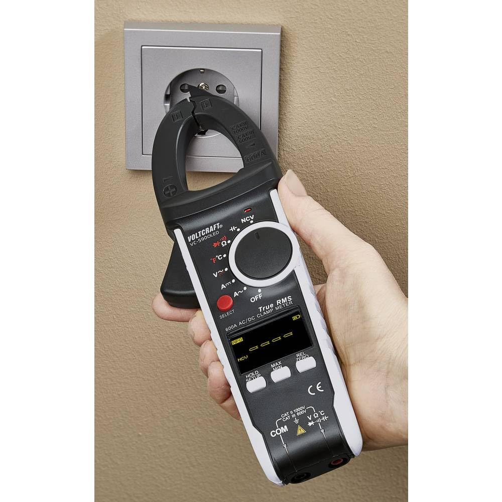 Abrazadera amperimétrica VOLTCRAFT VC-590OLED digital calibrado: fábrica (sin certificado) pantalla OLED CAT III 600 V, CA