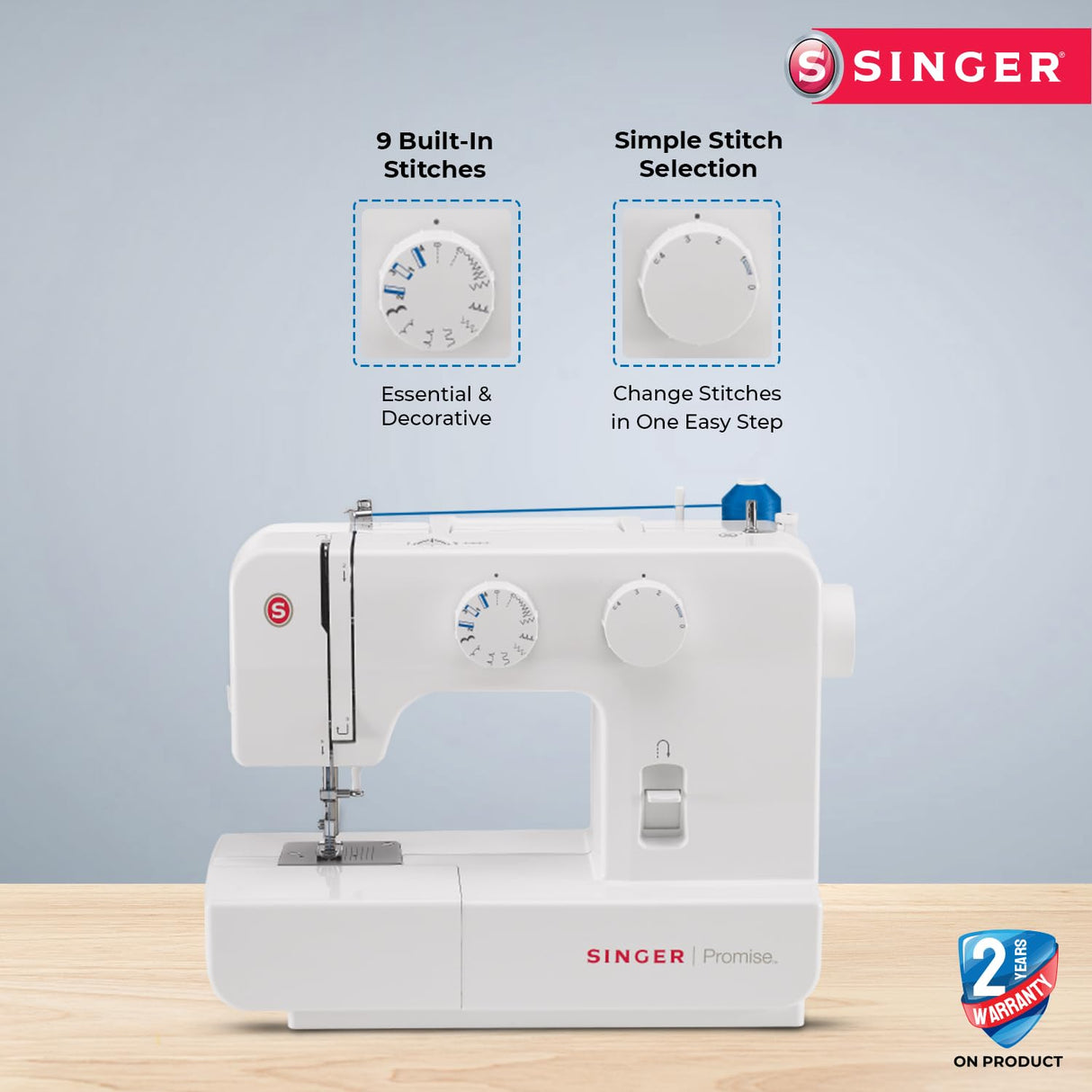 Singer 1409 Promise - Máquina de Coser Mecánica, 9 puntadas, 120 V, color Blanco, 22 x 41 x 35 cm, 6 Kg