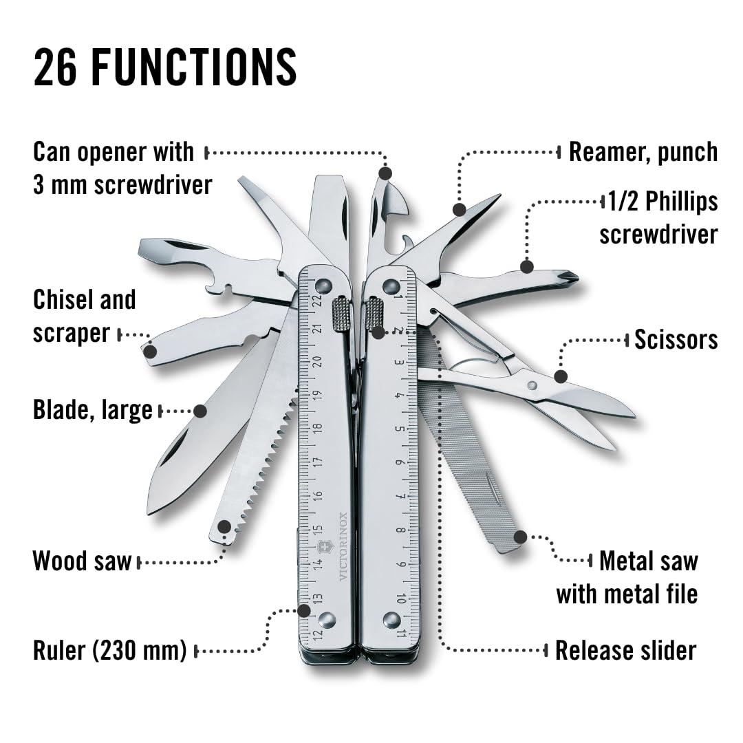 Victorinox Swiss Tool, Multiherramienta de Bolsillo Suiza, Multifunción, 26 Funciones, Alicate multiuso de punta fina, Bloqueable
