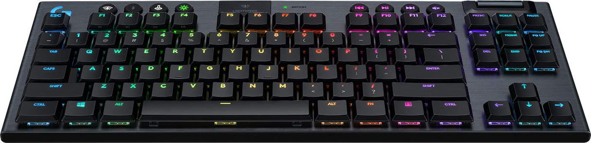 Logitech G915 LIGHTSPEED TKL Teclado Gaming Mecánico Inalámbrico con teclas GL-Táctil de bajo perfil, LIGHTSYNC RGB, Diseño ultradelgado, 40+ Horas duración de Batería, Disposición QWERTY US - Negro